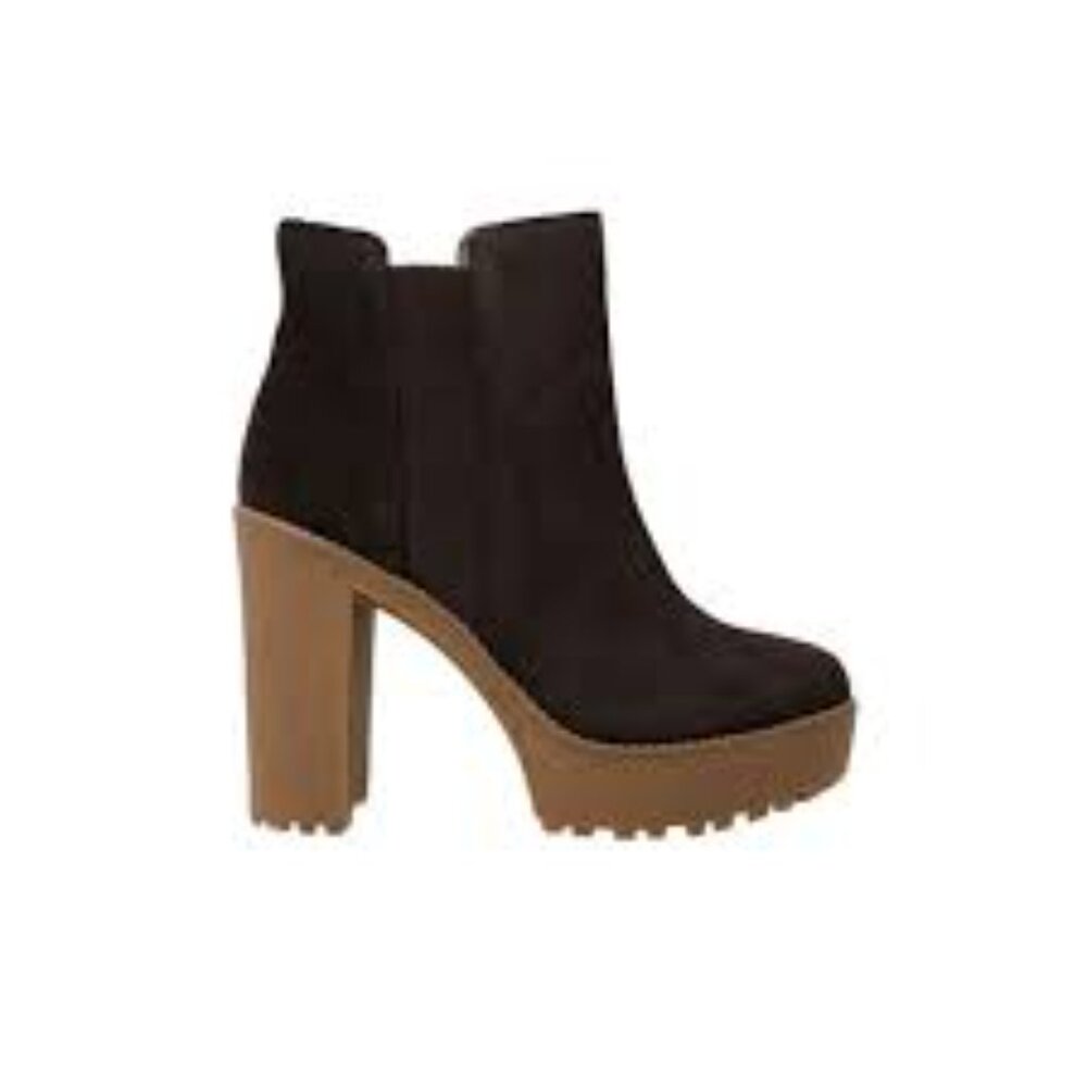 Nine West Chocolate Brown Suede Platform Ankle Boots with Brown Lug Sole